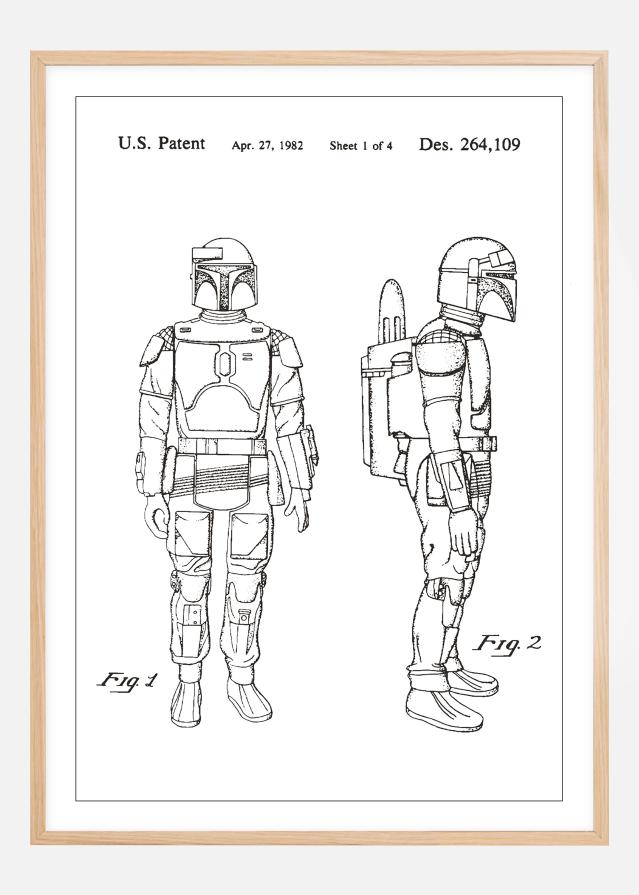 Szabadalmi rajz - Star Wars - Boba Fett - Fehér Poszter