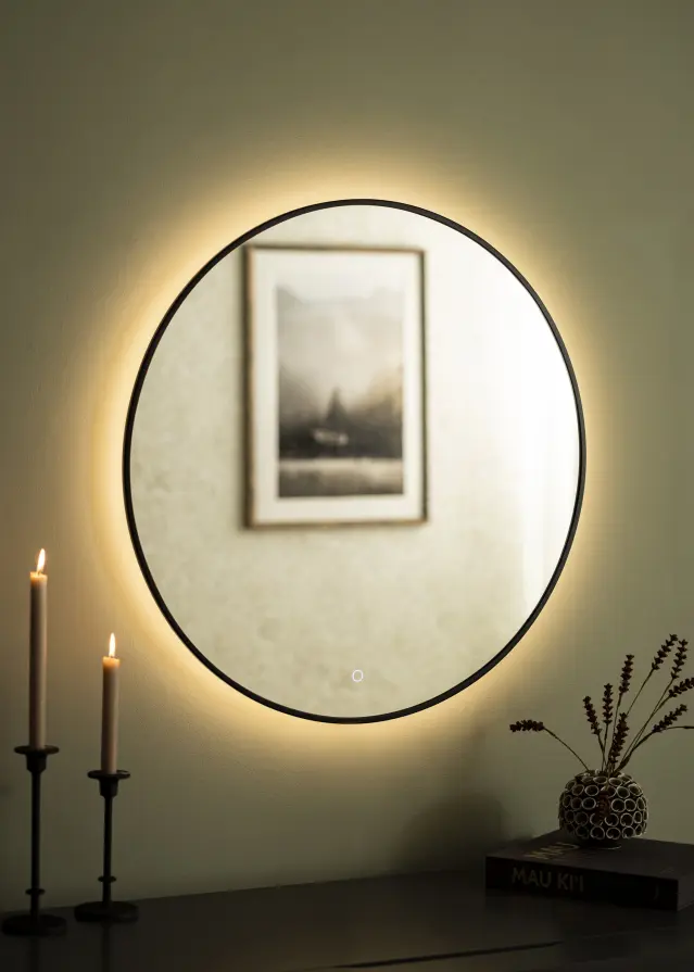 KAILA Tükör Circle LED Fekete 80 cm Ø