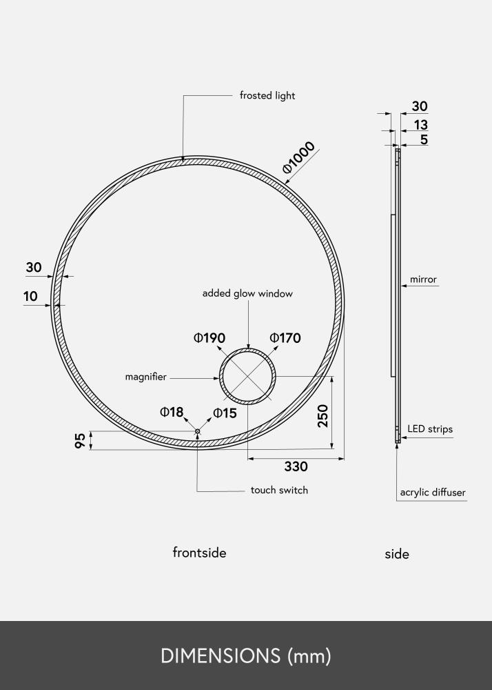 KAILA Tükör Circular Magnifying LED 100 cm Ø