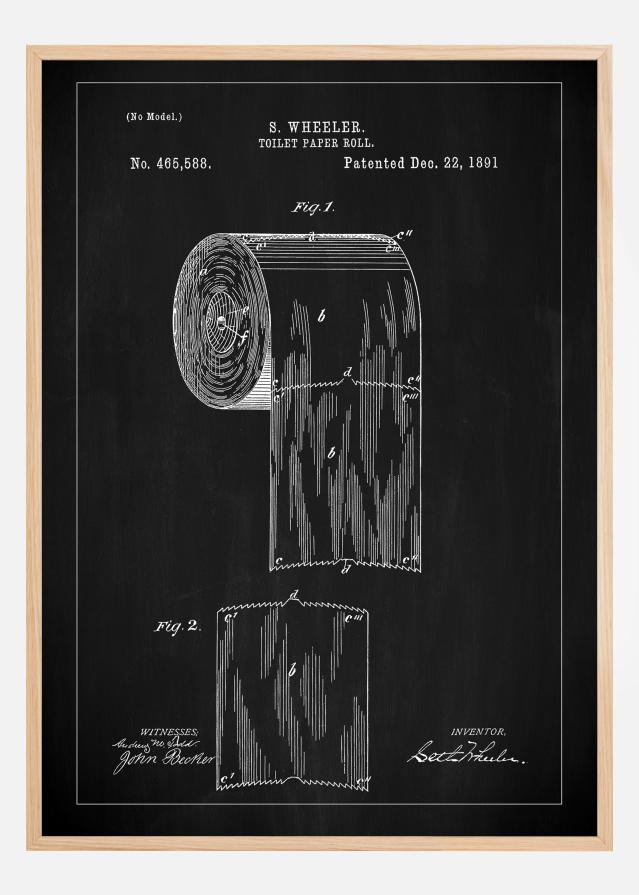 Patent Print - Toilet Paper Roll - Black Poszter