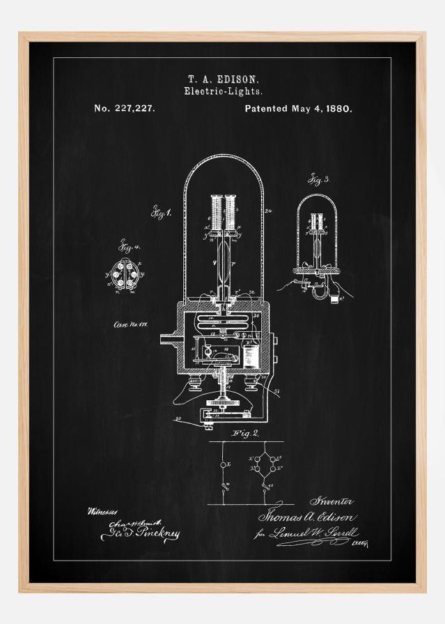 Patent Print - Edison Light - Black Poszter