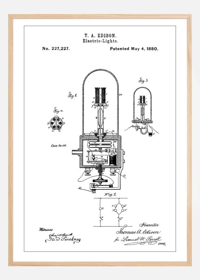 Patent Print - Edison Light - White Poszter