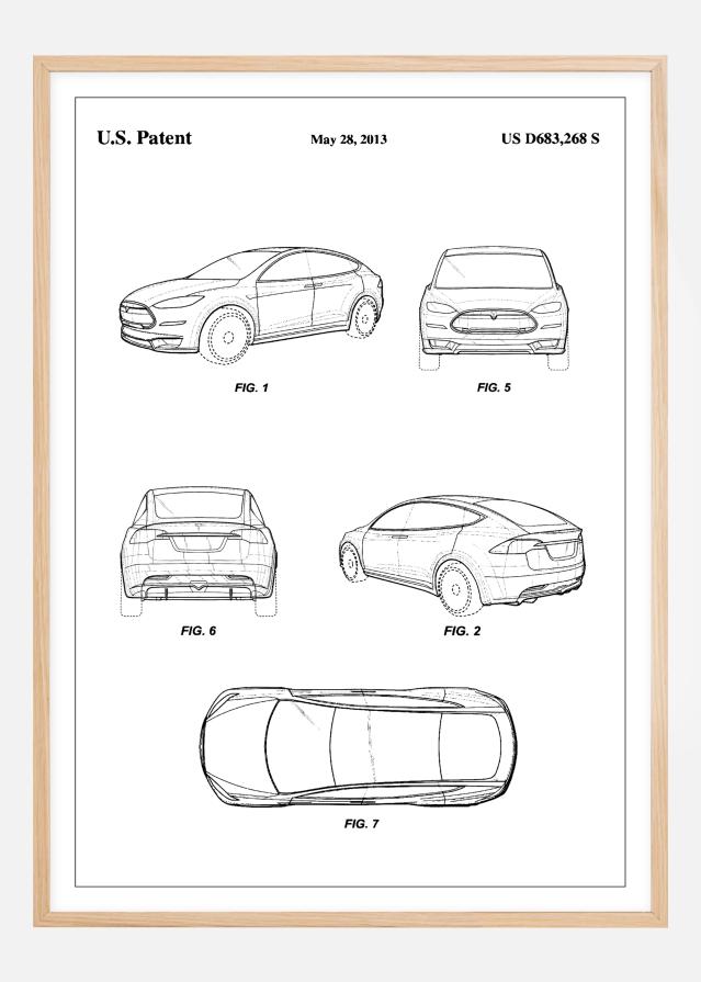 Patent Print - Tesla - White Poszter