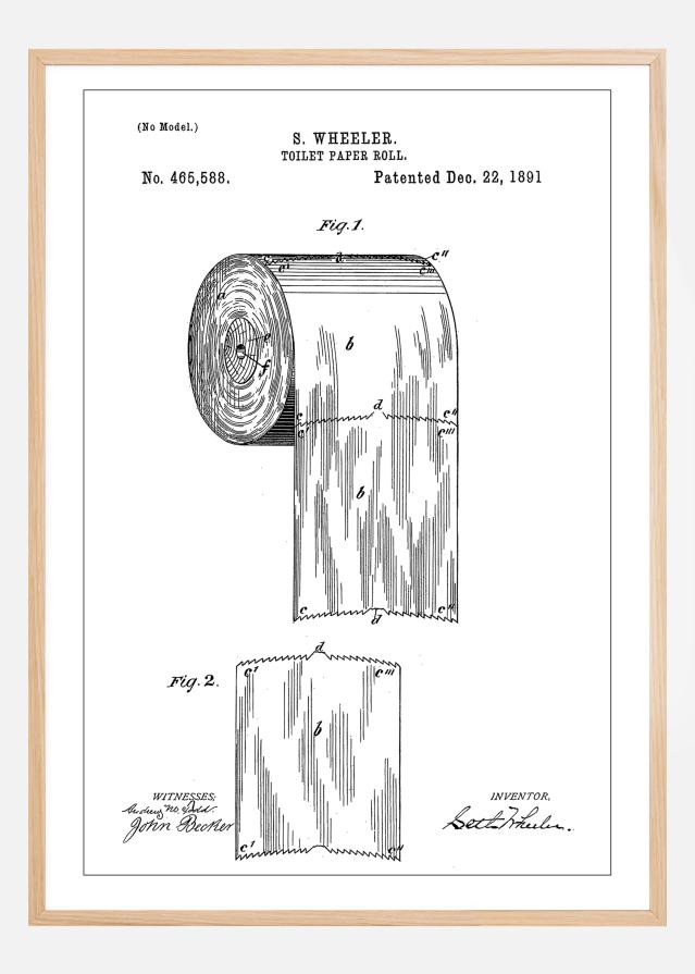 Patent Print - Toilet Paper Roll - White Poszter