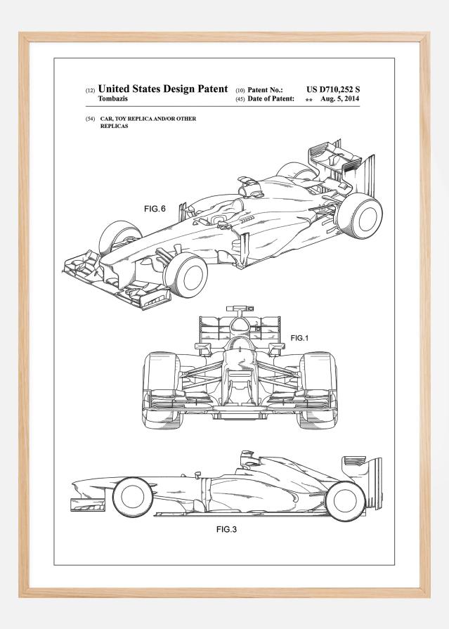 Patent Print - Formula 1 Racing Car - White Poszter