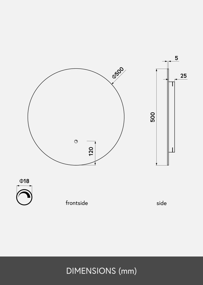 KAILA Tükör LED 50 cm Ø