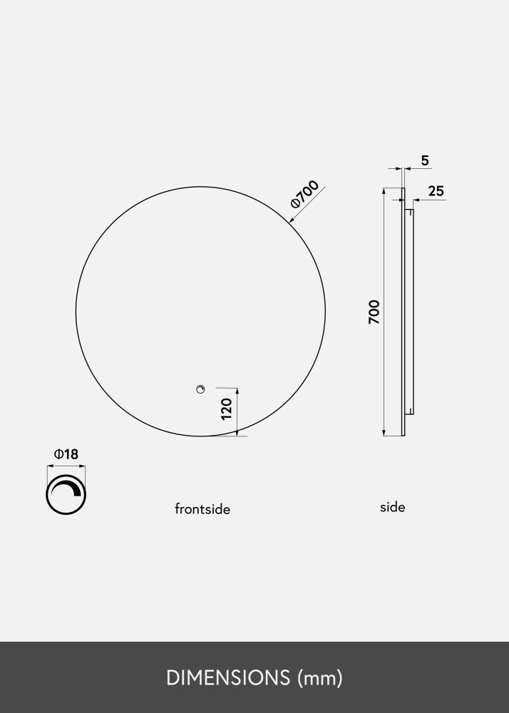 KAILA Tükör LED 70 cm Ø