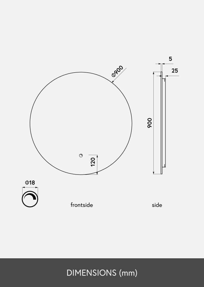 KAILA Tükör LED 90 cm Ø