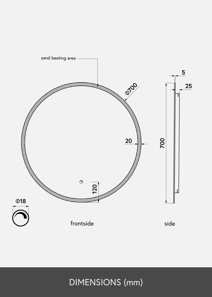 KAILA Tükör Frost LED 70 cm Ø