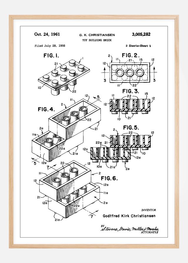 Patent Print - Lego Block I - White Poszter