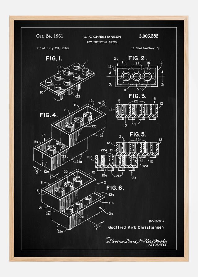 Patent Print - Lego Block I - Black Poszter