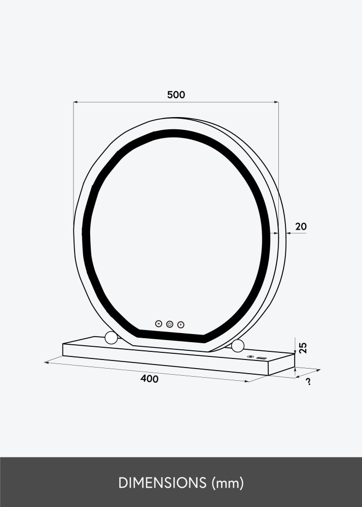 KAILA Sminktükör Round LED Fekete 50 cm Ø