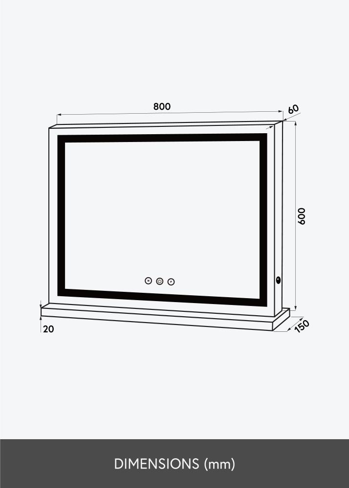 KAILA Sminktükör Base Horisontal LED Fehér 80x60 cm