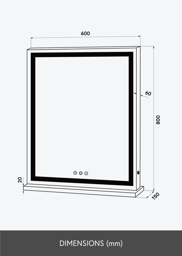 KAILA Sminktükör Base Vertical LED Fehér 80x60 cm