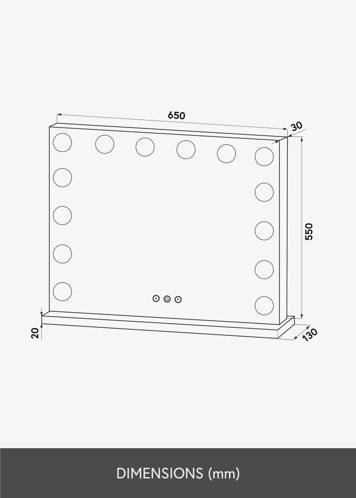 KAILA Sminktükör Base LED 14 Fekete 65x56 cm