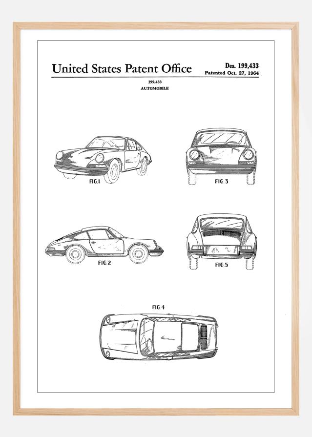 Patent Print - Porsche 911 Carrera - White Poszter