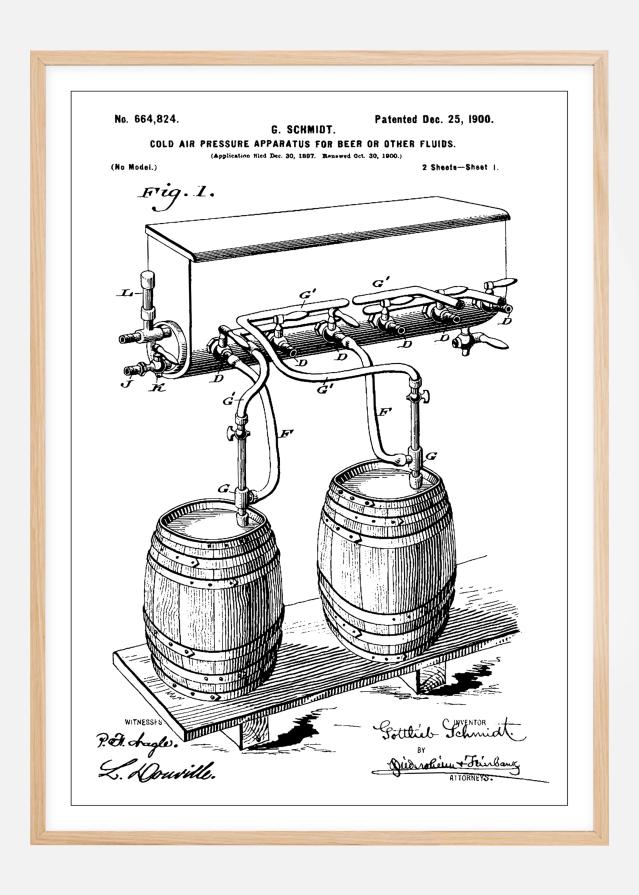 Patent Print - Beer Kegs - White Poszter