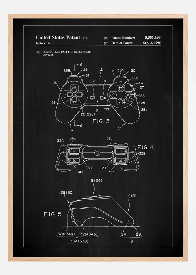 Patent Print - Game Controller II - Black Poszter