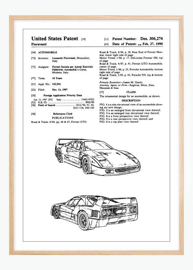 Szabadalmi rajz - Ferrari F40 ban Poszter