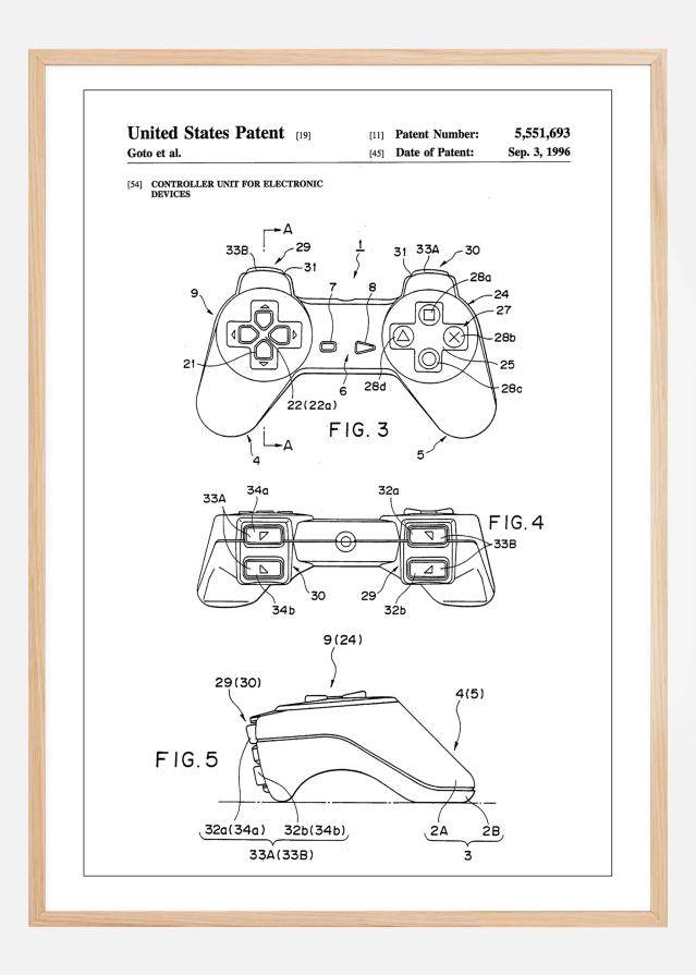 Patent Print - Game Controller II - White Poszter