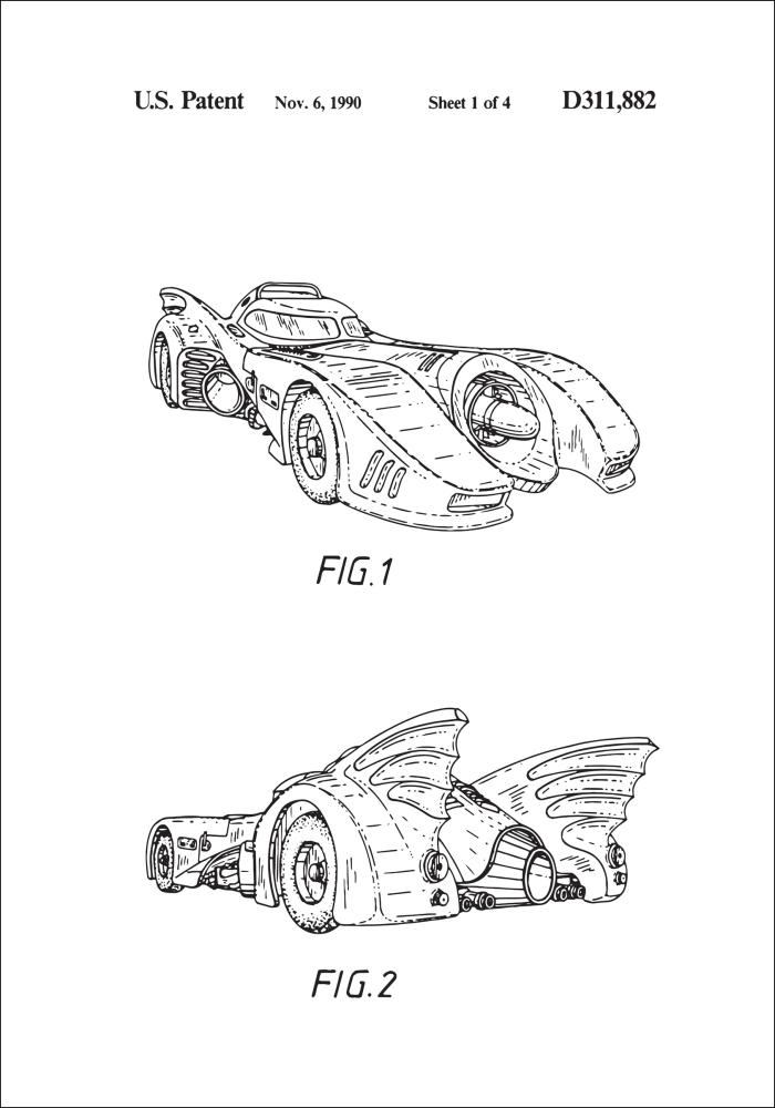 Szabadalmi rajz - Batman - Batmobile 1990 ban Poszter