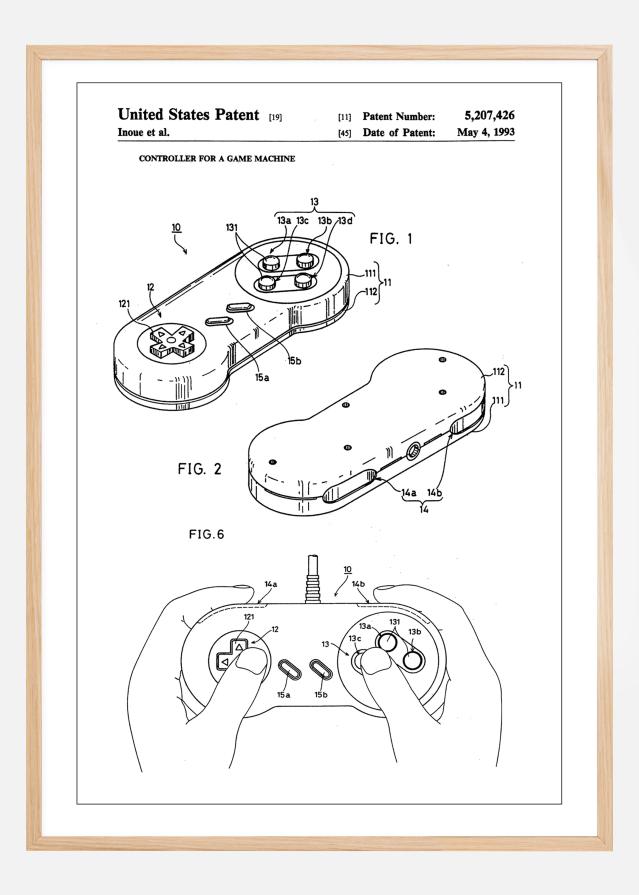 Patent Print - Game Controller I - White Poszter