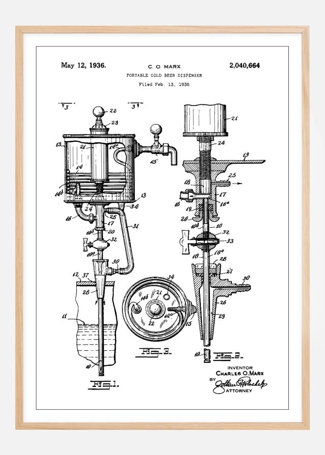 Patent Print - Portable Cold Beer Dispenser - White Poszter