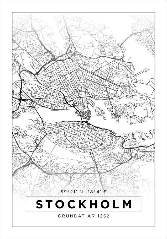 Térkép - Stockholm - Fehér Poszter