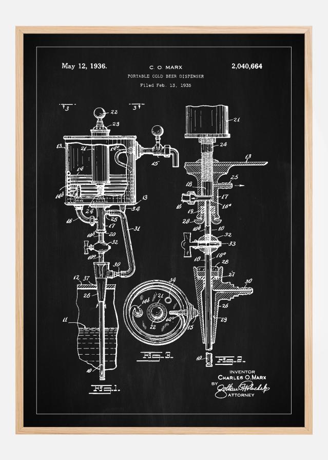 Patent Print - Portable Cold Beer Dispenser - Black Poszter