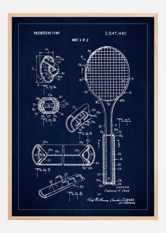 Patent Print - Tennis Racket - Blue Poszter