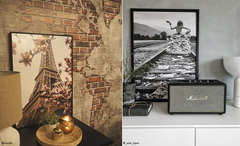 Eiffel-tornyos kép tégla tapétával - fekete-fehér kép és hangszóró