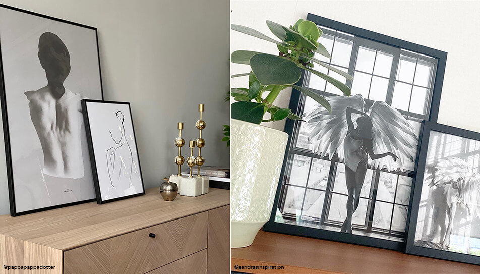 Fekete-fehér képek komódon állva