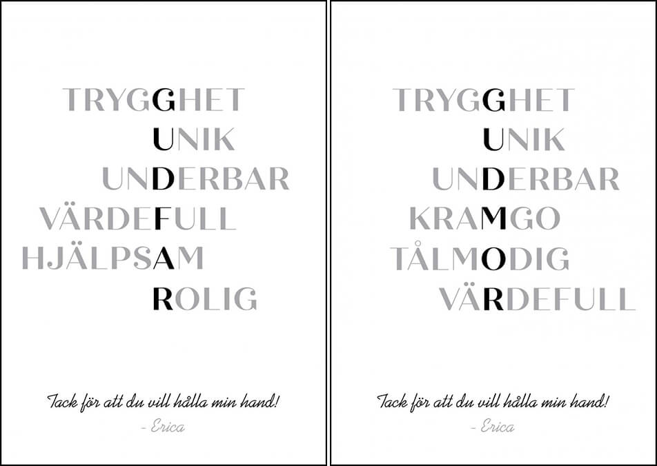 Present till gudmor eller gudfar - personliga posters