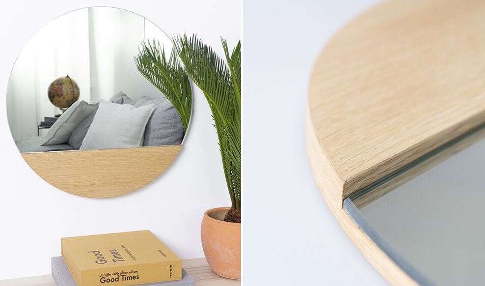 Kerek tükör tölgyfa kerettel – különleges tükör