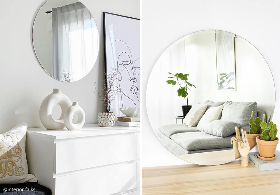 Kerek tükrök - világos belső tér